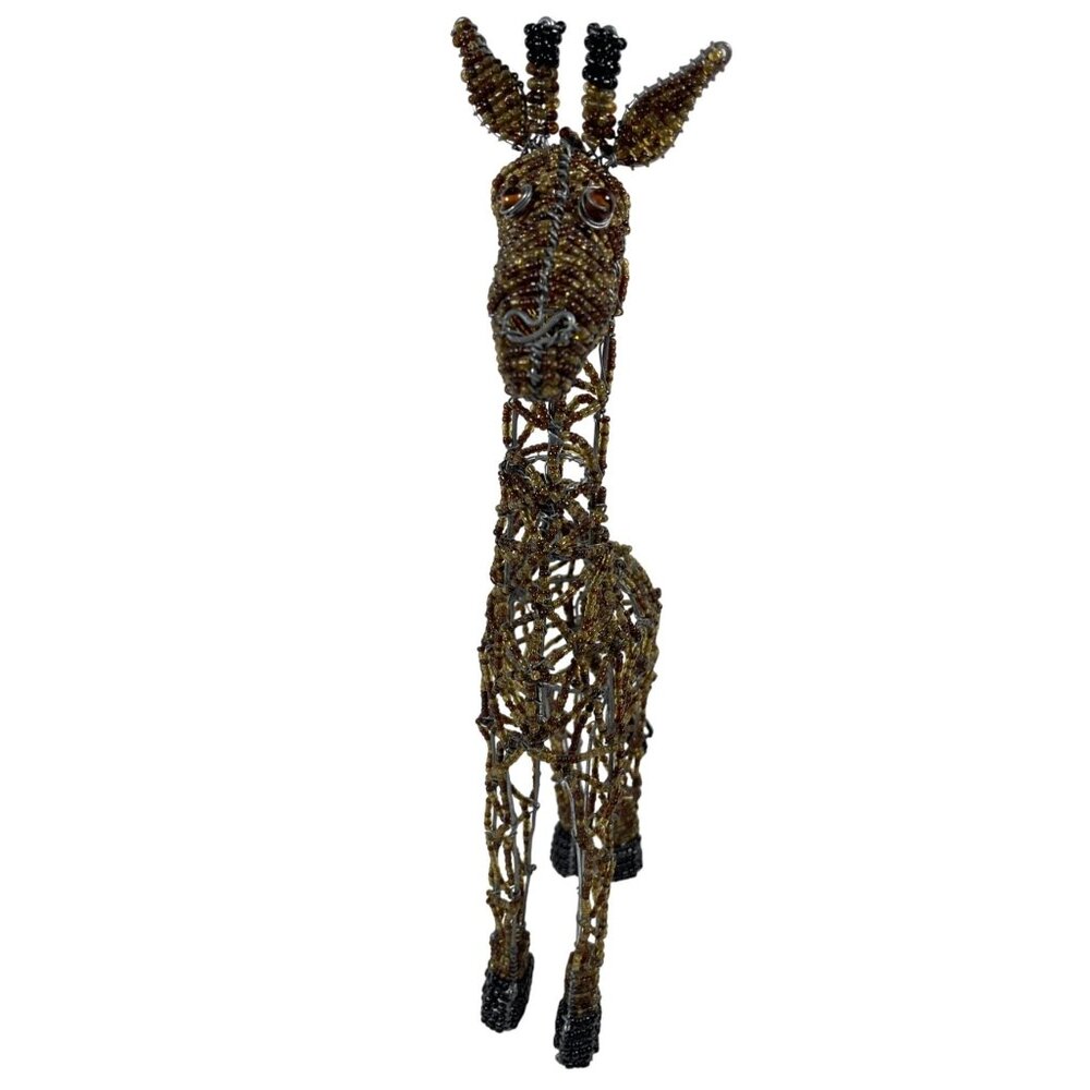 Handmade Giraffe Artisan South Africa Art Brown Glass Beads Wire 14.5" Vintage - Picture 11 of 12